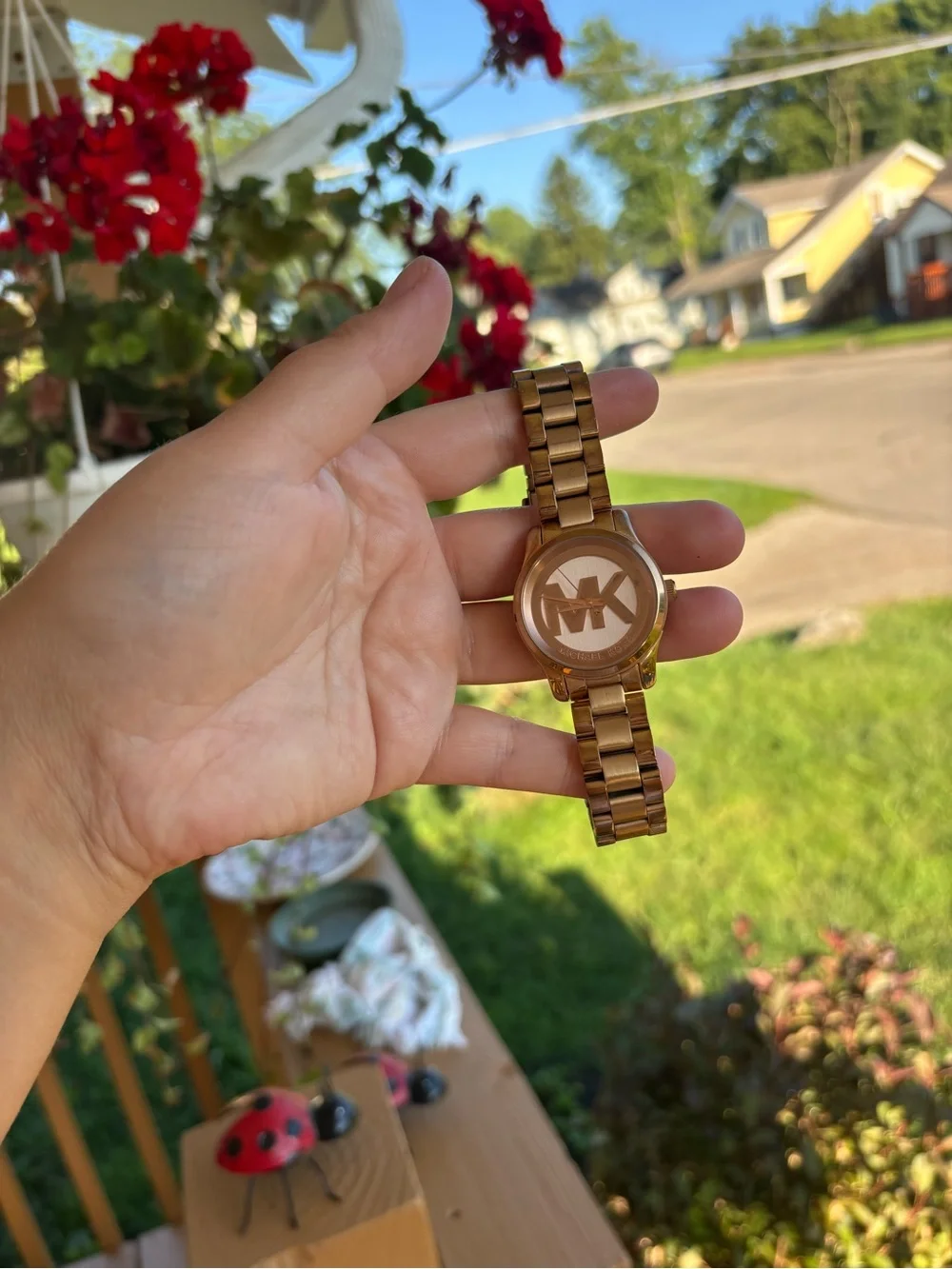 Michael Kors Rose Gold Toned MK Logo Bracelet Watch